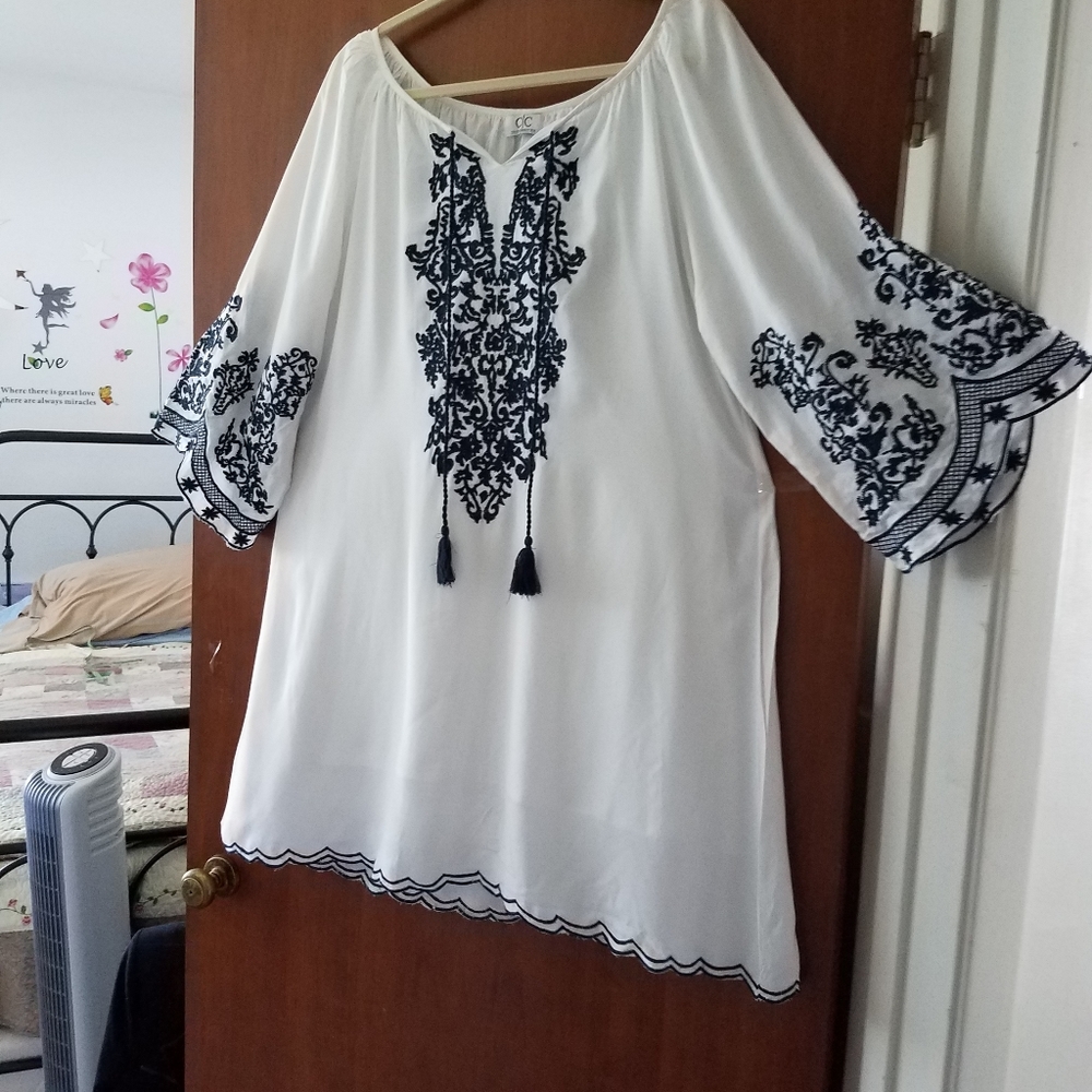 Embroidered white lined dress